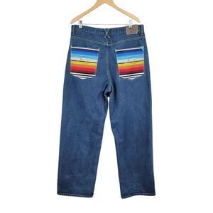 LRG Colorful Embroidered Wide Leg Baggy Denim Jeans